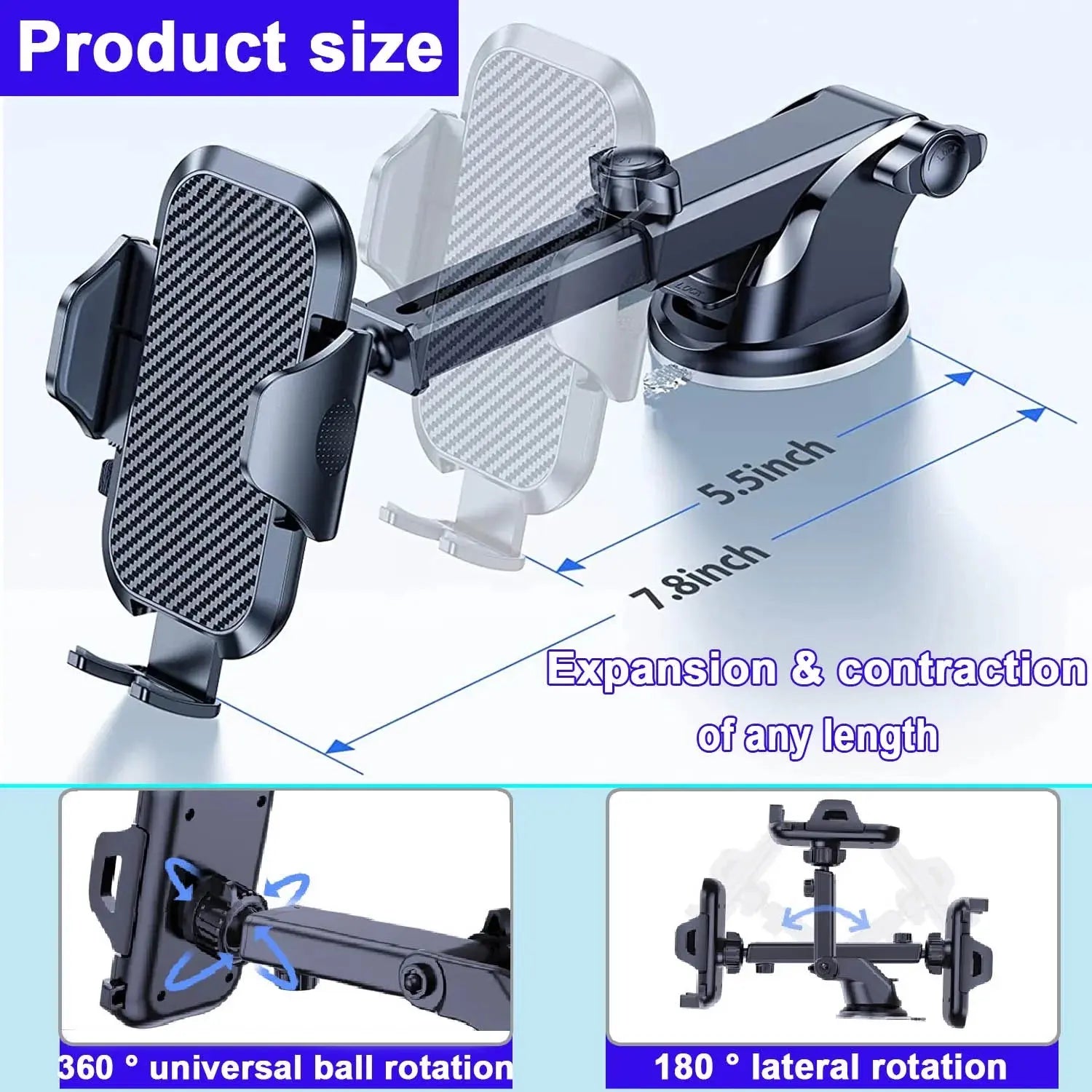 Car Phone Mount, Phone Mount for Car with Car Air Vent Clip, Long Arm Universal Cell Phone Holder,Phone Car Mounts for All Smartphone