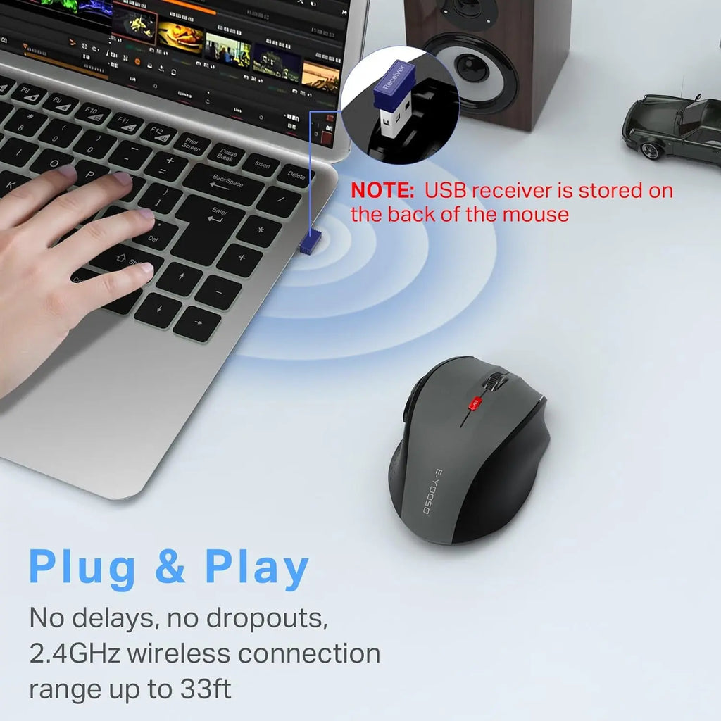 Wireless Mouse for Laptop, Portable Optical Computer Mouse, 6 Buttons, Cordless 2.4Ghz with USB Receiver, 5-Level 4800 DPI, 18 Months Battery Life for PC Chromebook Windows Mac