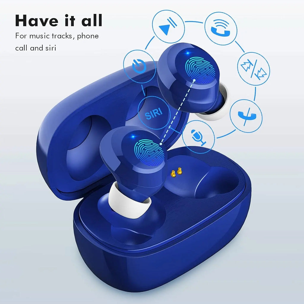 True Wireless Earbuds, Bluetooth 5.1 Small Ear Buds Comfortable Deep Bass Earphones 24Hrs Playtime Mini Charging Case IPX7 Waterproof Earbuds In-Ear Stereo Headphones Headset for Sports Workout Blue