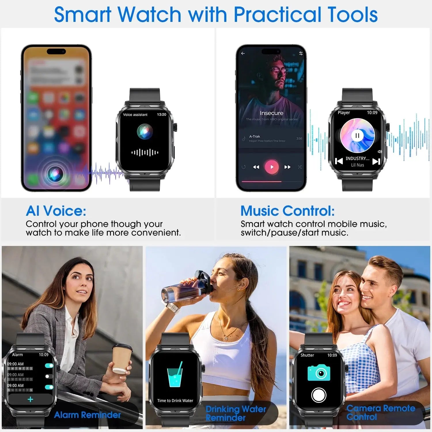 Smart Watch , H5 IP68 Waterproof Smartwatch for Women Men , Smart Watch with Bluetooth Call, Answer Make Calls , Black