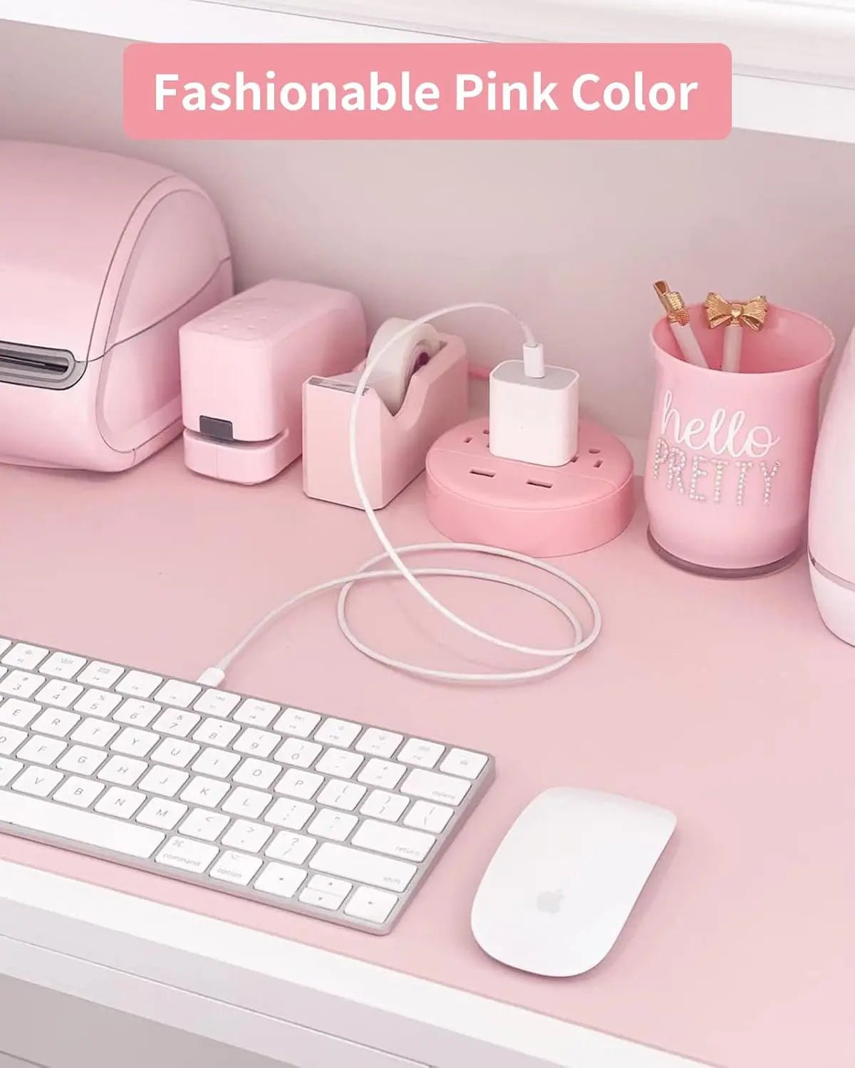 10 Ft Long Extension Cord Power Strip with USB,  Pink Charging Station with 3 Outlet and 2 USB, Travel Power Strip Flat Plug, Wall Mount for Home Office Dorm Room and Cruise Ship, ETL Listed