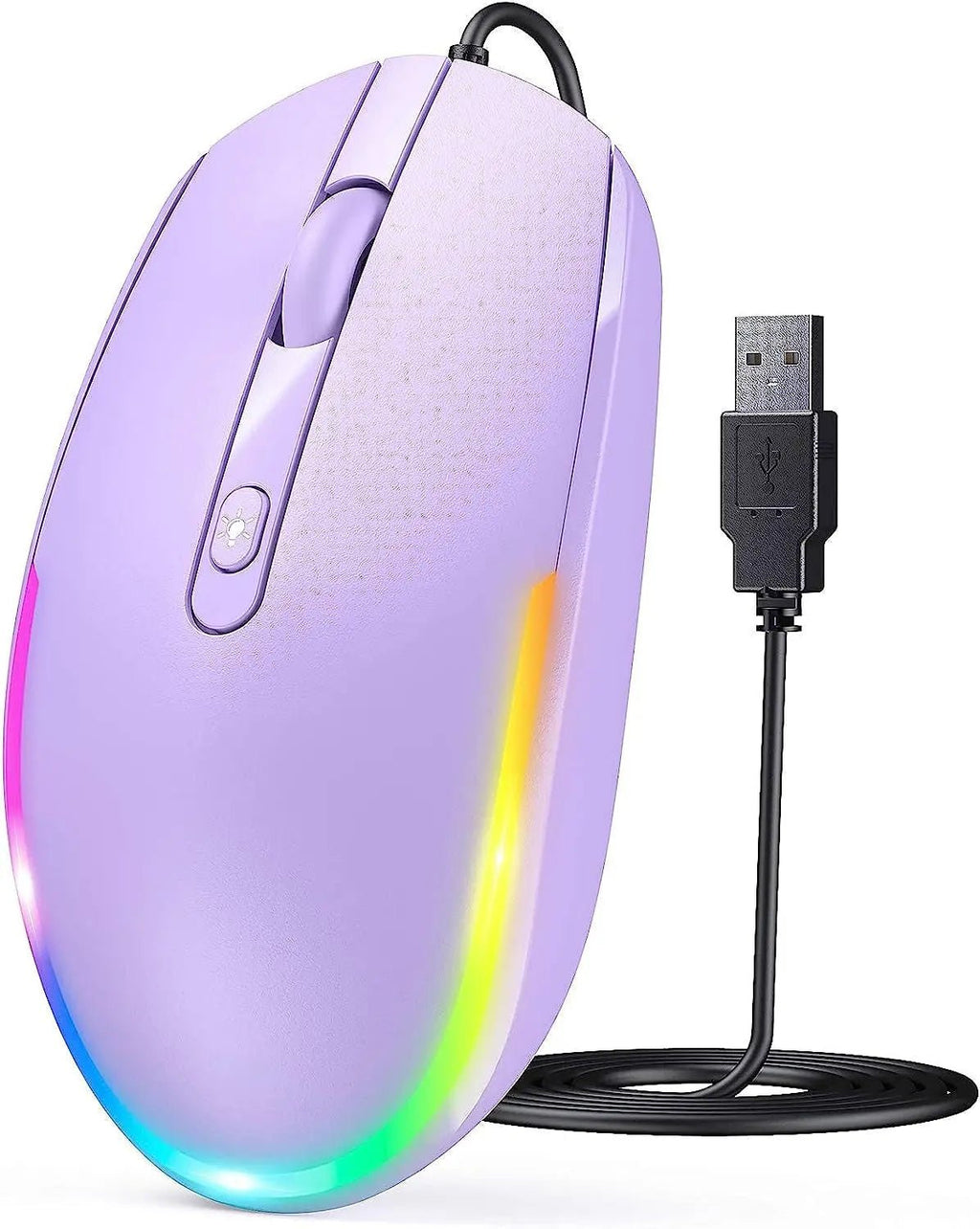 Wired Mouse - USB Computer Mice Wired with RGB Backlit Optical LED Mouse with Attached USB Cord for Laptops Notebooks Chromebook - Purple