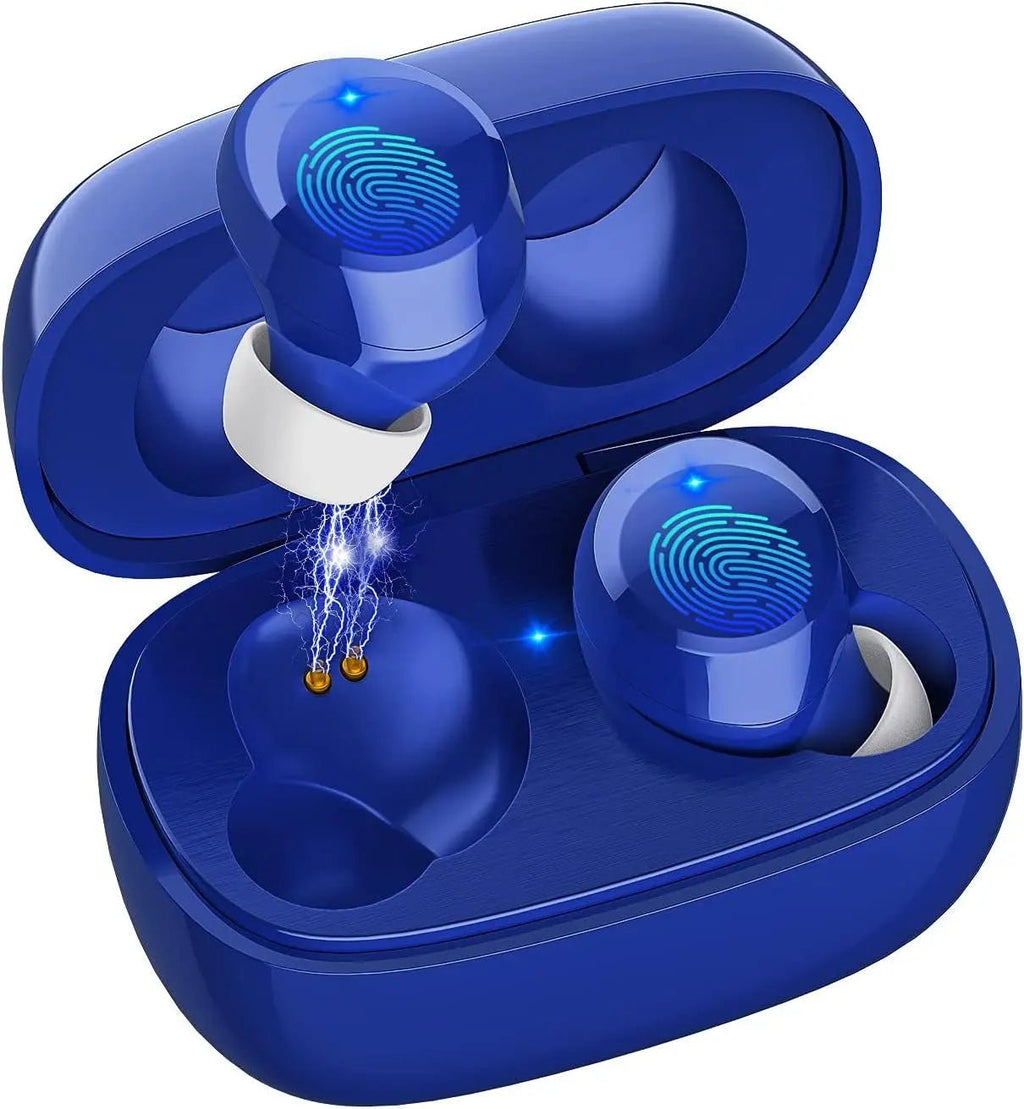 True Wireless Earbuds, Bluetooth 5.1 Small Ear Buds Comfortable Deep Bass Earphones 24Hrs Playtime Mini Charging Case IPX7 Waterproof Earbuds In-Ear Stereo Headphones Headset for Sports Workout Blue