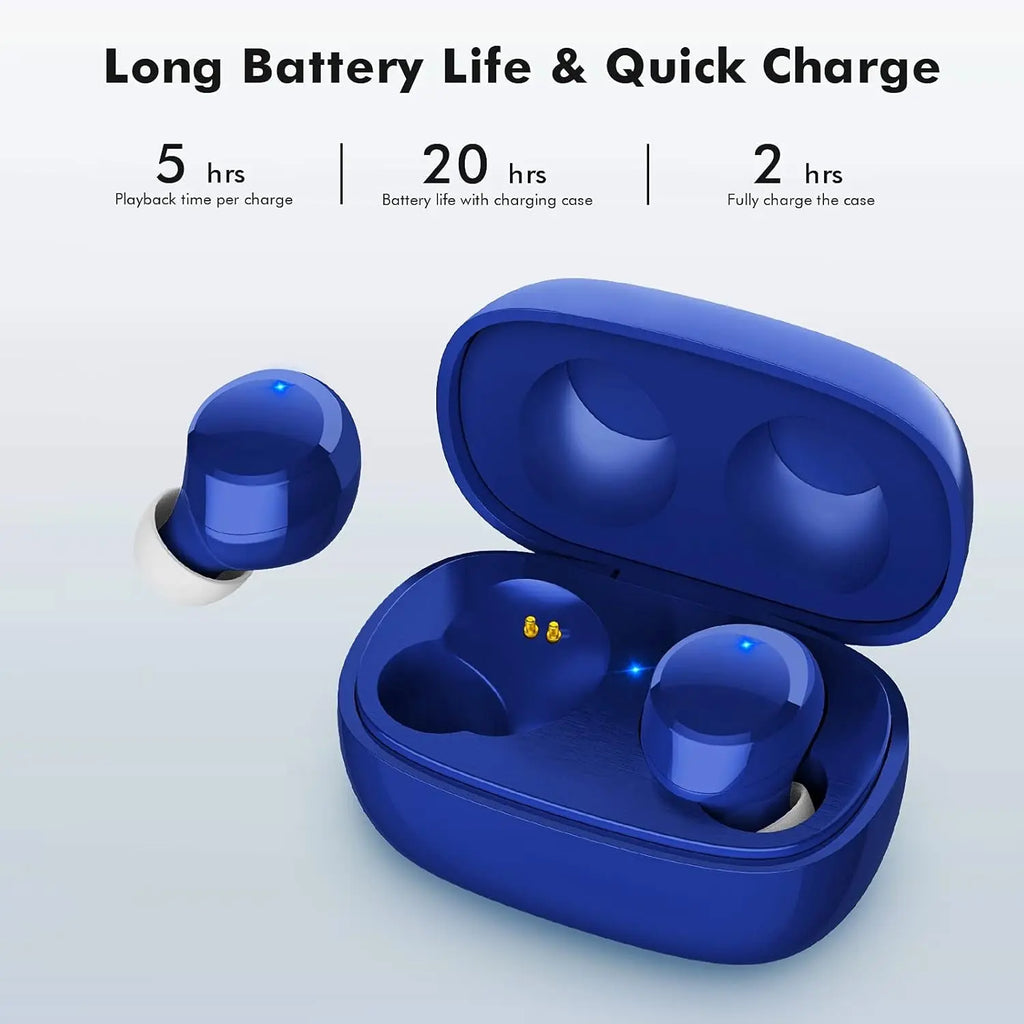 True Wireless Earbuds, Bluetooth 5.1 Small Ear Buds Comfortable Deep Bass Earphones 24Hrs Playtime Mini Charging Case IPX7 Waterproof Earbuds In-Ear Stereo Headphones Headset for Sports Workout Blue