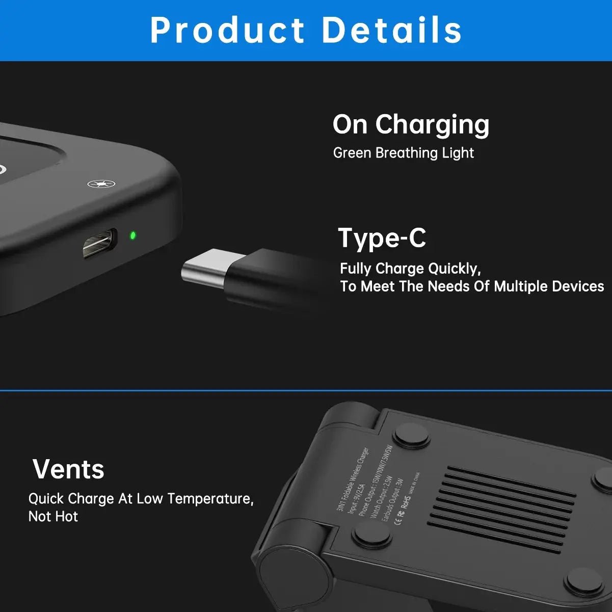 Fast Wireless Charger Station, 23W Wireless Charging Stand for Iphone 16/15/14/13/13 Pro/ 12/12 Pro/11/Xs Max/Xr/X/Galaxy S23 S22 S21 S10, Charging Station for Airpods 4/3/2/Pro, Iwatch Series