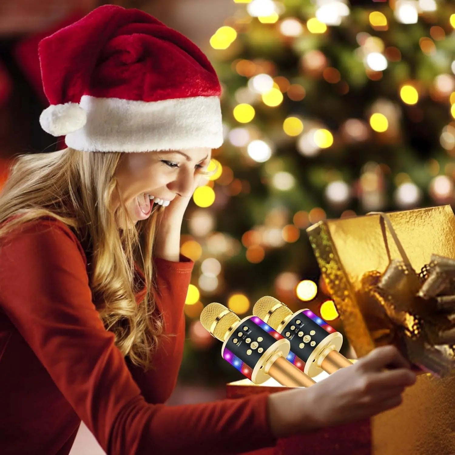 Karaoke Microphone for Kids & Adults - Bluetooth Microphones Singing Mic with Disco Lights, Echo Effect, Built-In Speaker Portable Karaoke Player for Party Travel Gifts Q78(Gold)