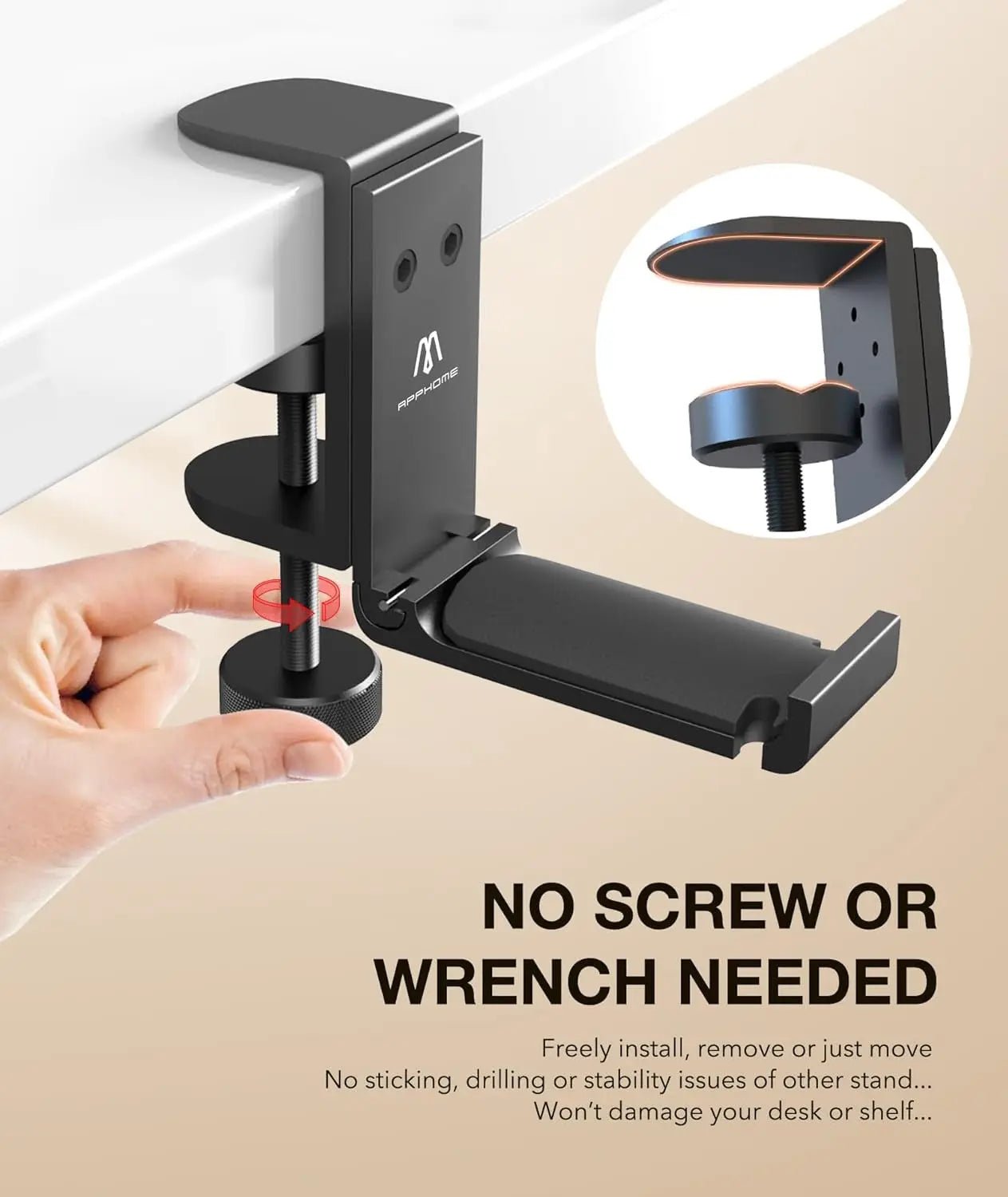 Headphone Stand Hook for Desk, Foldable under Table Headset Holder with Built-In Cable Clip Organizer, Clamp Hanger Mount for PC Gaming, Office, Backpack, Bag, Purse Hanging