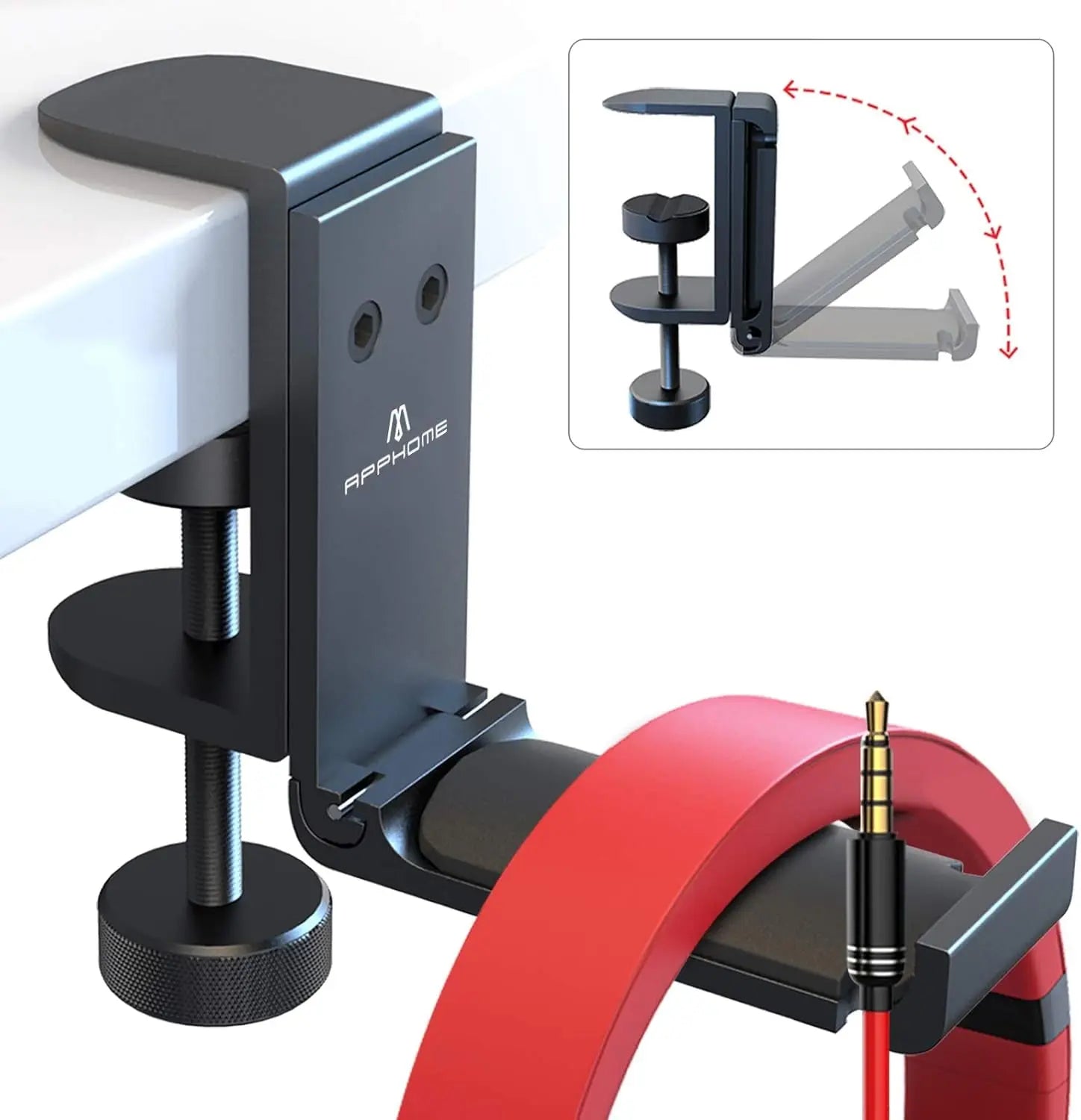 Headphone Stand Hook for Desk, Foldable under Table Headset Holder with Built-In Cable Clip Organizer, Clamp Hanger Mount for PC Gaming, Office, Backpack, Bag, Purse Hanging