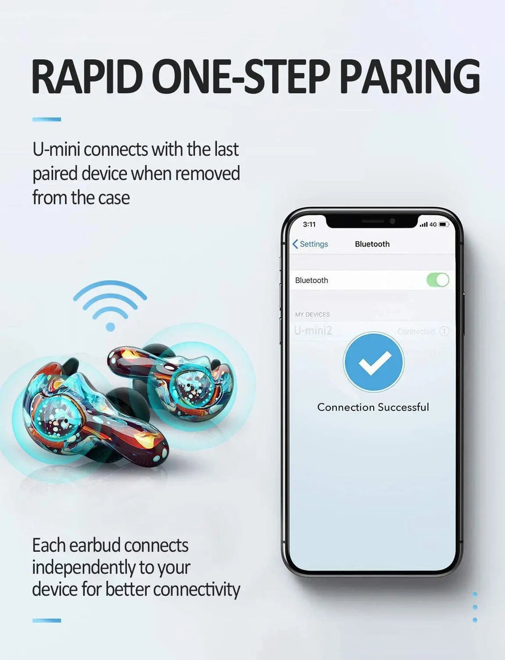 U-King True Wireless Earbuds Waterproof IPX7 Bluetooth Headphones, Hifi 5.0 Wireless Earbuds 120Hrs Playing Time with Charging Case-Fireworks