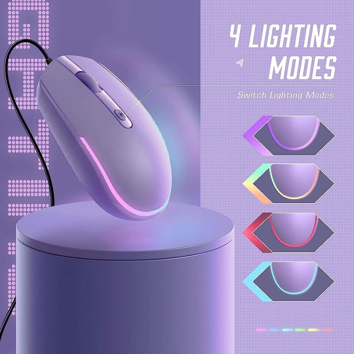 Wired Mouse - USB Computer Mice Wired with RGB Backlit Optical LED Mouse with Attached USB Cord for Laptops Notebooks Chromebook - Purple