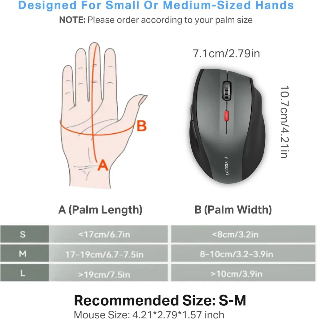 Wireless Mouse for Laptop, Portable Optical Computer Mouse, 6 Buttons, Cordless 2.4Ghz with USB Receiver, 5-Level 4800 DPI, 18 Months Battery Life for PC Chromebook Windows Mac