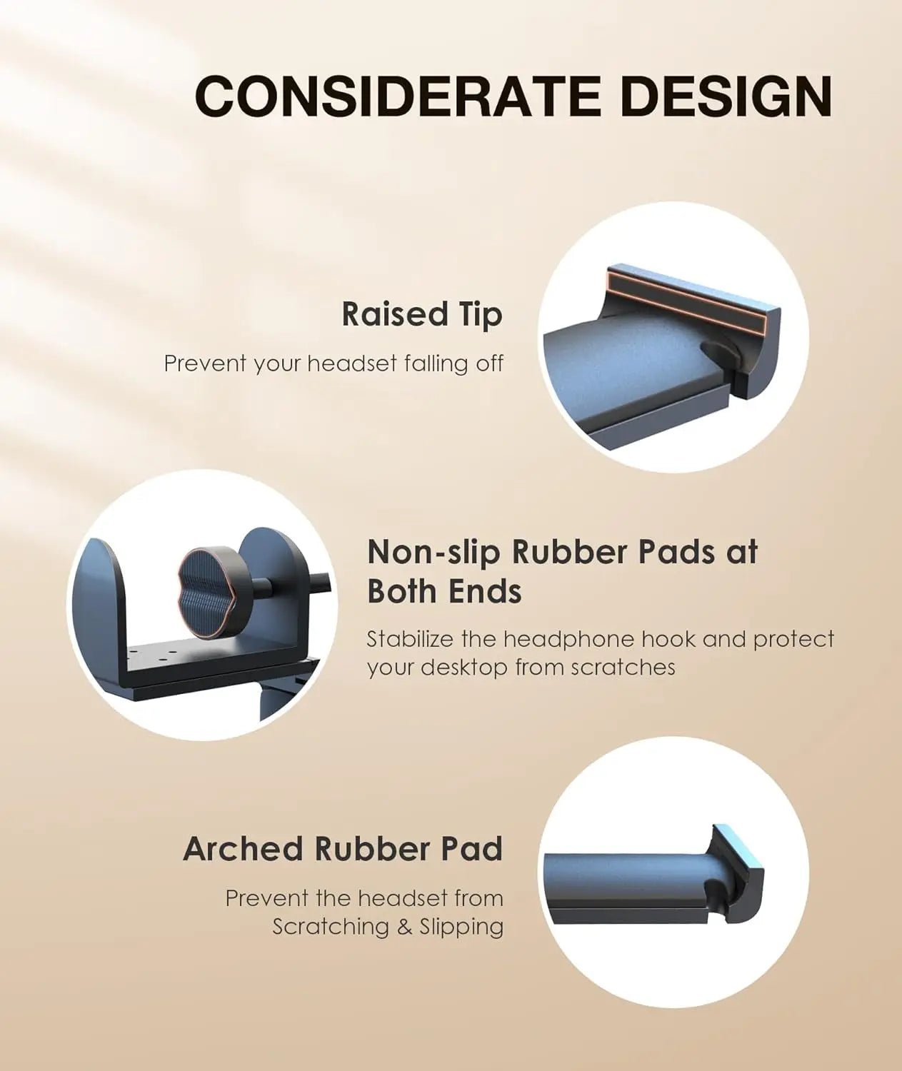 Headphone Stand Hook for Desk, Foldable under Table Headset Holder with Built-In Cable Clip Organizer, Clamp Hanger Mount for PC Gaming, Office, Backpack, Bag, Purse Hanging