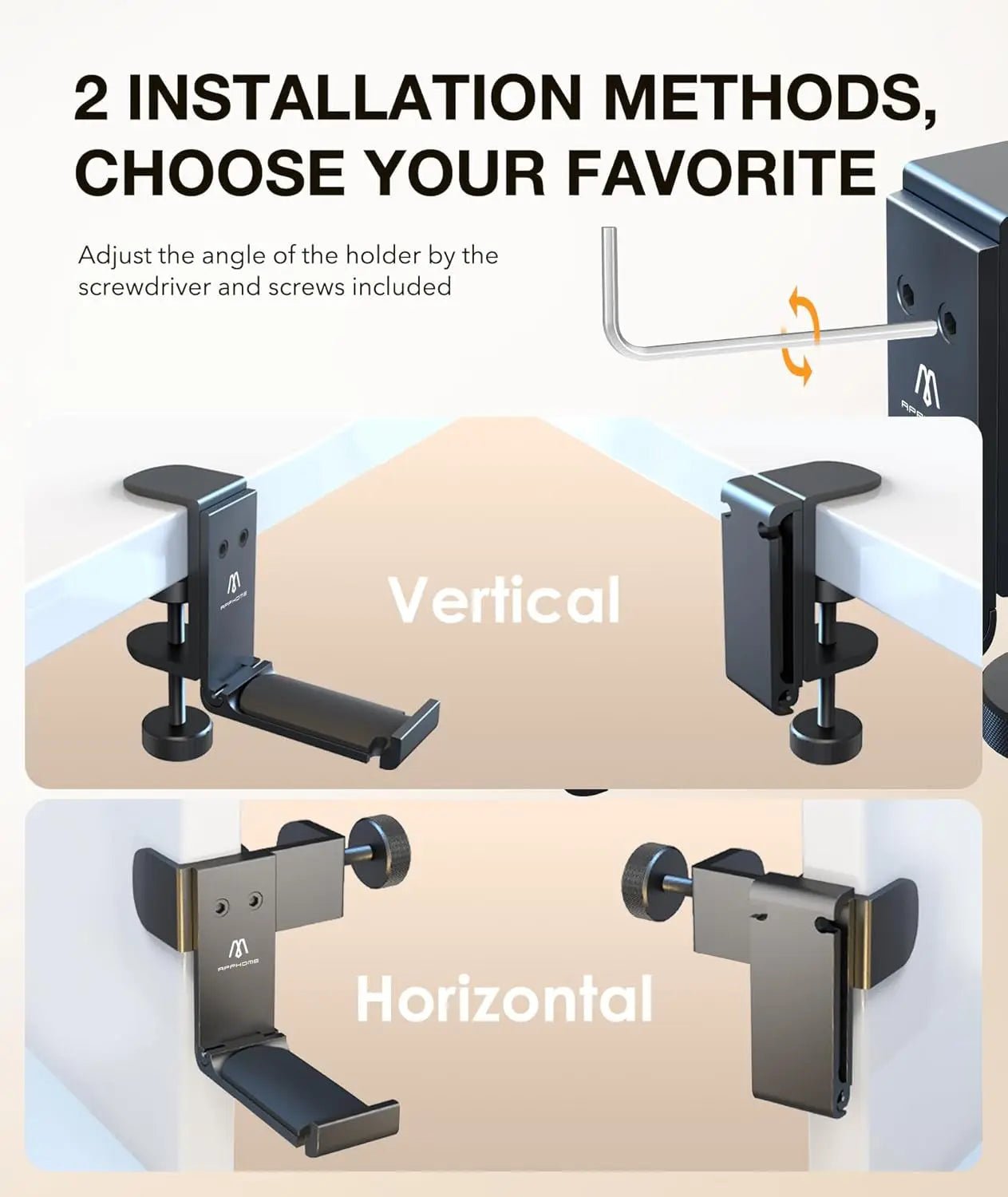 Headphone Stand Hook for Desk, Foldable under Table Headset Holder with Built-In Cable Clip Organizer, Clamp Hanger Mount for PC Gaming, Office, Backpack, Bag, Purse Hanging